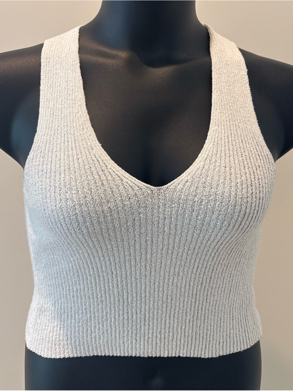 Miou Muse Ribbed V-Neck Cropped Tank in Cream